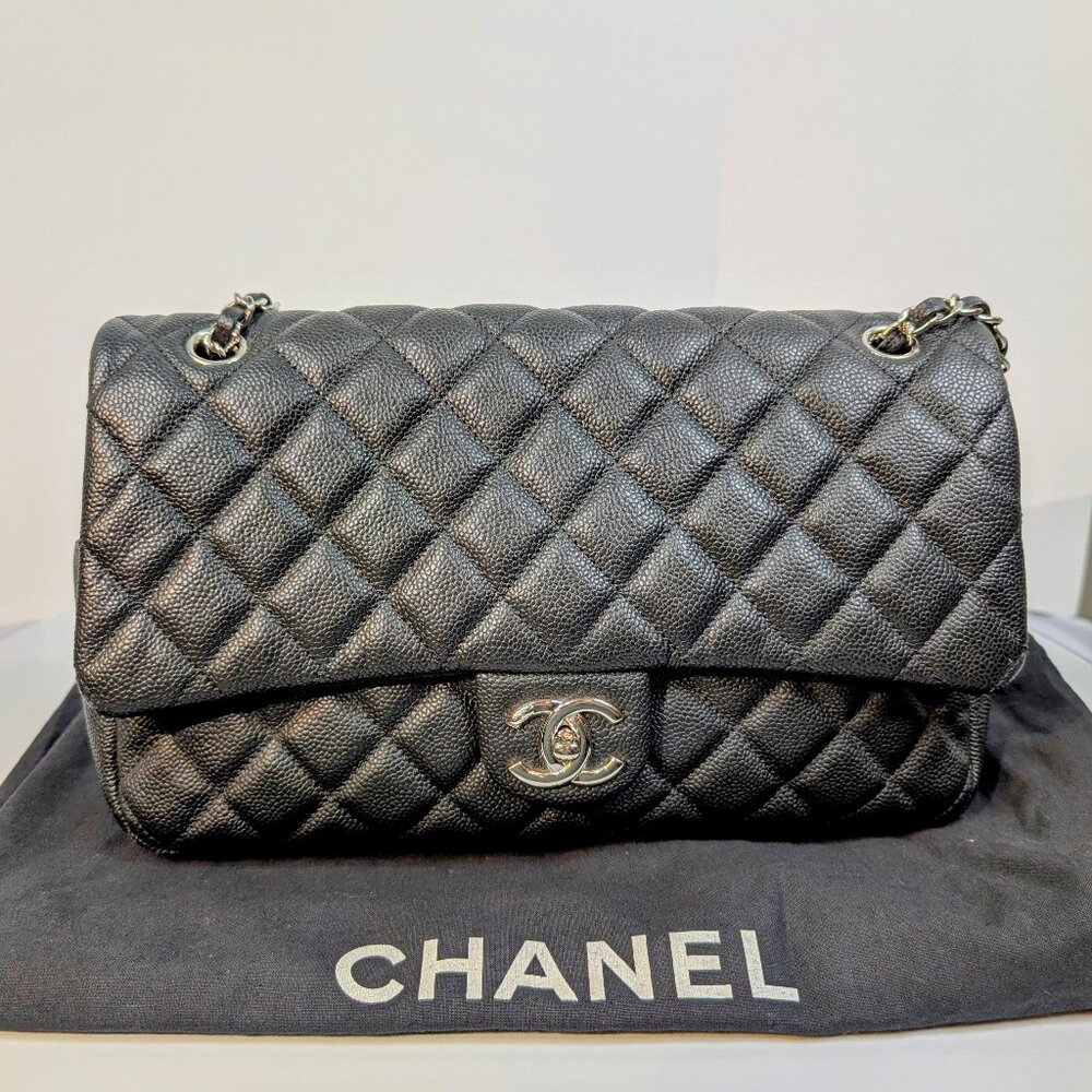 Chanel Black Caviar Quilted Jumbo Easy Flap Bag